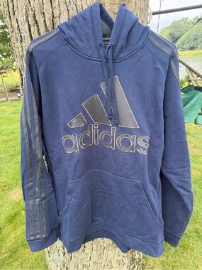adidas Navy Pullover Hoodie with Logo- men’s M